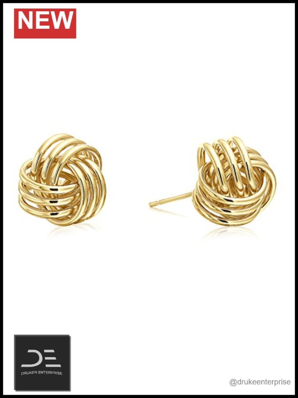 14k Gold Love Knot Stud Earrings 11mm Push Back